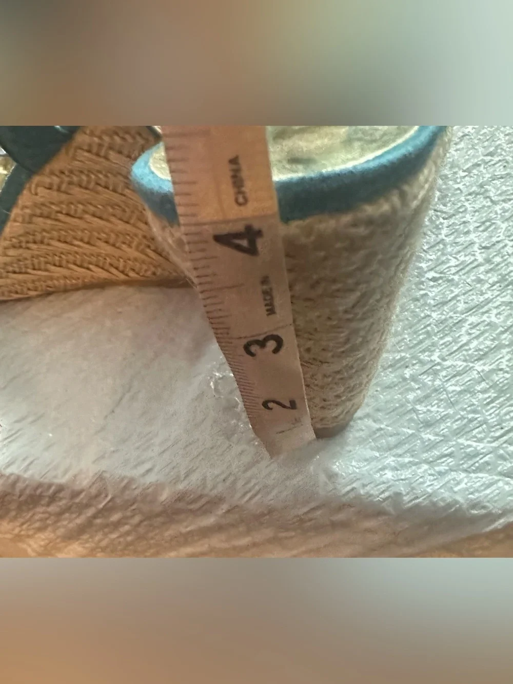 attention Teal Espadrille Wedge Sandals with Braided Jute Platform